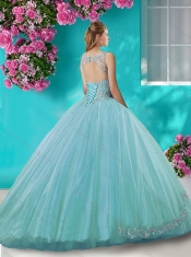 Cheap See Through Scoop Organza Quinceanera Dress with Beading