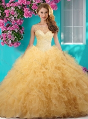 Delicate See Through Scoop Big Puffy Quinceanera Gown with Beading and Ruffles