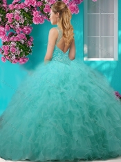 Delicate See Through Scoop Big Puffy Quinceanera Gown with Beading and Ruffles