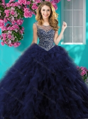 Delicate See Through Scoop Big Puffy Quinceanera Gown with Beading and Ruffles