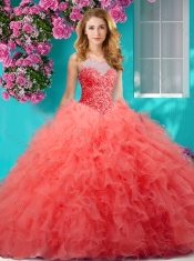 Delicate See Through Scoop Big Puffy Quinceanera Gown with Beading and Ruffles