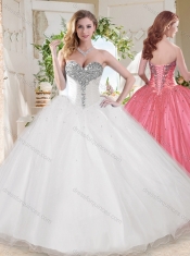 Elegant Ball Gown Sweetheart Beaded Organza 15th Birthday Dresses in White