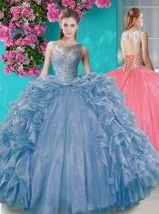 Elegant Open Back Beaded and Ruffled Sweet 16 Dress with Removable Skirt