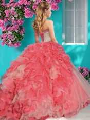 Exclusive Beaded and Ruffled Big Puffy Quinceanera Dress with Brush Train