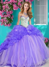 Exclusive Beaded and Ruffled Big Puffy Quinceanera Dress with Brush Train