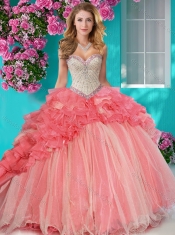 Exclusive Beaded and Ruffled Big Puffy Quinceanera Dress with Brush Train