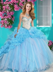 Exclusive Beaded and Ruffled Big Puffy Quinceanera Dress with Brush Train