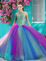 Exclusive Halter Top Really Puffy Sweet 16 Dress with Beading and Appliques