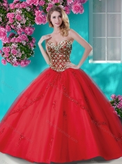 Exquisite Applique and Rhinestoned Big Puffy Quinceanera Dress in Red
