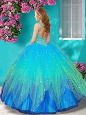 Exquisite See Through Beaded Scoop Quinceanera Dress with Backless