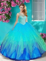 Exquisite See Through Beaded Scoop Quinceanera Dress with Backless