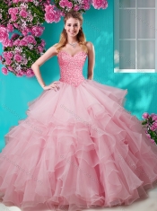 Fashionable Baby Pink Really Puffy  Quinceanera Dress with Beading and Ruffles Layers