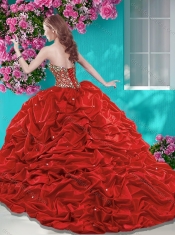 Fashionable Beaded and Ruffled Quinceanera Dress with Brush Train