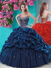 Fashionable Beaded and Ruffled Quinceanera Dress with Brush Train