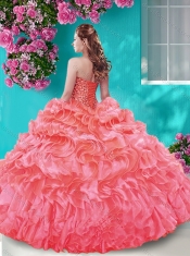 Fashionable Beaded and Ruffled Taffeta 15th Birthday Dresses in Really Puffy