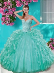Fashionable Beaded and Ruffled Taffeta 15th Birthday Dresses in Really Puffy