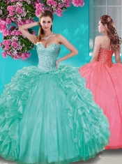 Fashionable Beaded and Ruffled Taffeta 15th Birthday Dresses in Really Puffy