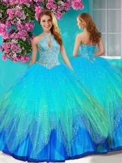 Fashionable Halter Top Rainbow Quinceanera Dress with Beading and Appliques