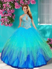 Fashionable Halter Top Rainbow Quinceanera Dress with Beading and Appliques