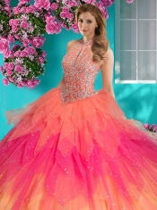 Fashionable Halter Top Rainbow Quinceanera Dress with Beading and Appliques