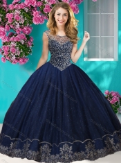 Fashionable See Through Scoop Quinceanera Dress with Beading and Appliques