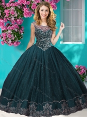 Fashionable See Through Scoop Quinceanera Dress with Beading and Appliques