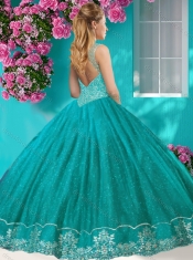 Fashionable See Through Scoop Quinceanera Dress with Beading and Appliques