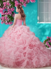 Flirting Brush Train Really Puffy Quinceanera Dress with Beading and Ruffles