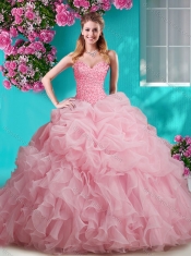 Flirting Brush Train Really Puffy Quinceanera Dress with Beading and Ruffles