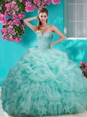 Flirting Brush Train Really Puffy Quinceanera Dress with Beading and Ruffles