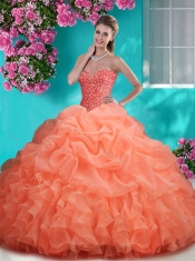 Flirting Brush Train Really Puffy Quinceanera Dress with Beading and Ruffles