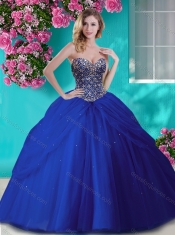 Gorgeous Beaded and Rhinestoned Big Puffy Quinceanera Dress in Blue