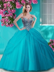 Gorgeous Beaded and Rhinestoned Big Puffy Quinceanera Dress in Blue