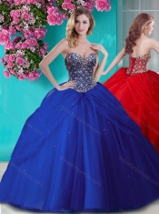 Gorgeous Beaded and Rhinestoned Big Puffy Quinceanera Dress in Blue