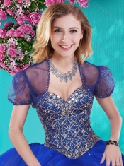 Gorgeous Beaded and Rhinestoned Big Puffy Quinceanera Dress in Blue