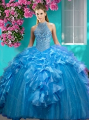 Gorgeous Beaded and Ruffled Quinceanera Dress with Halter Top