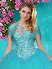 Gorgeous See Through Beaded Scoop Quinceanera Dress in Multi Color