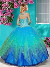 Gorgeous See Through Beaded Scoop Quinceanera Dress in Multi Color