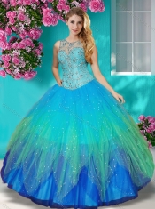 Gorgeous See Through Beaded Scoop Quinceanera Dress in Multi Color