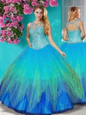 Gorgeous See Through Beaded Scoop Quinceanera Dress in Multi Color