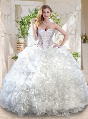 Latest Organza White Quinceanera Dress with Beading and Ruffles