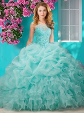 Lovely Beaded and Ruffled Big Puffy Quinceanera Gown with See Through Scoop
