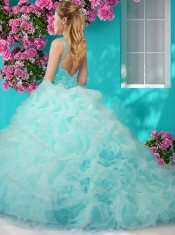Lovely Beaded and Ruffled Big Puffy Quinceanera Gown with See Through Scoop