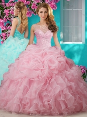 Lovely Beaded and Ruffled Big Puffy Quinceanera Gown with See Through Scoop
