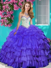 Lovely Beaded and Ruffled Layers Quinceanera Dress with Brush Train