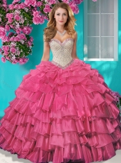 Lovely Beaded and Ruffled Layers Quinceanera Dress with Brush Train