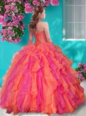 Lovely Beaded and Ruffles Sweetheart 15th Birthday Dresses in Big Puffy