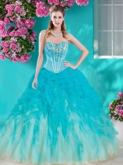 New Arrivals Visible Boning Beaded Quinceanera Dress in White and Blue