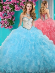 New Style Really Puffy Light Blue Quinceanera Gown with Beading and Ruffles