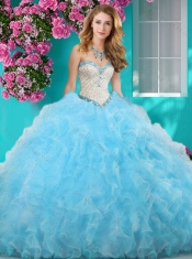 New Style Really Puffy Light Blue Quinceanera Gown with Beading and Ruffles